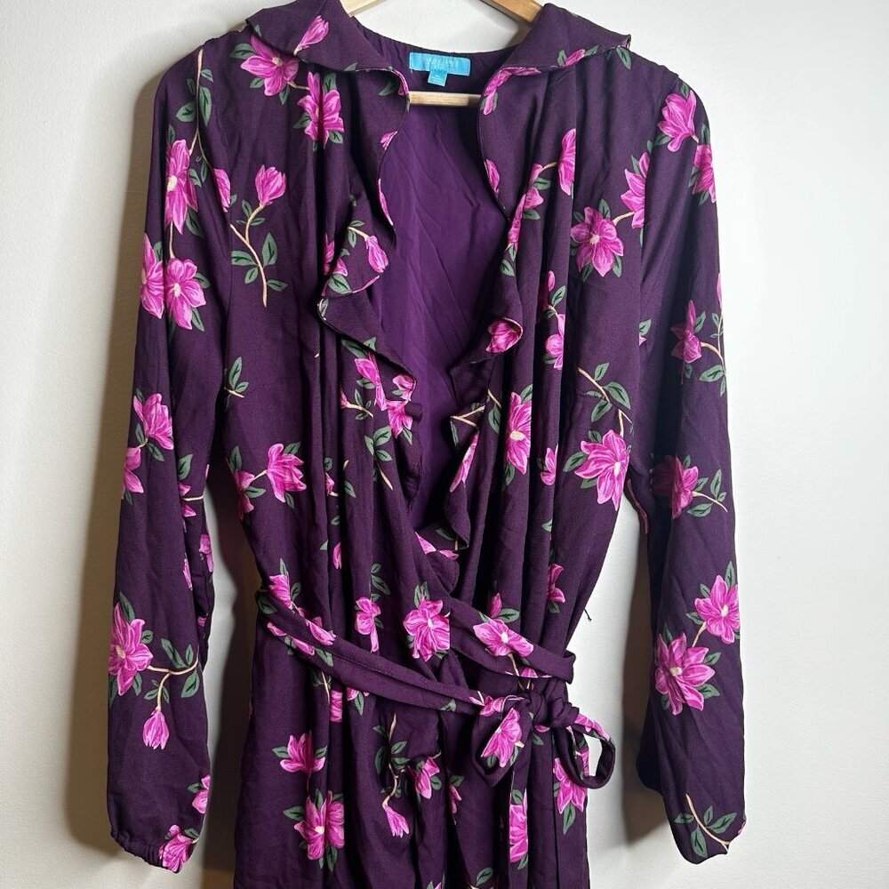 Draper James RSVP Purple Spring Floral Ruffle Long Sleeve Wrap Dress XL Feminine - Picture 2 of 3